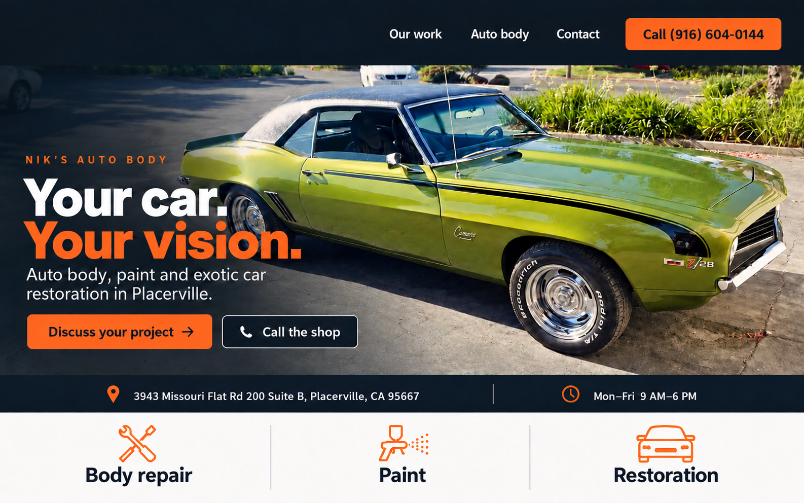 Proposed Nik’s homepage concept using its official logo and Camaro project reference